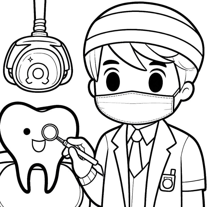 Desenhos de um Pequeno Dentista para Colorir e Pintar