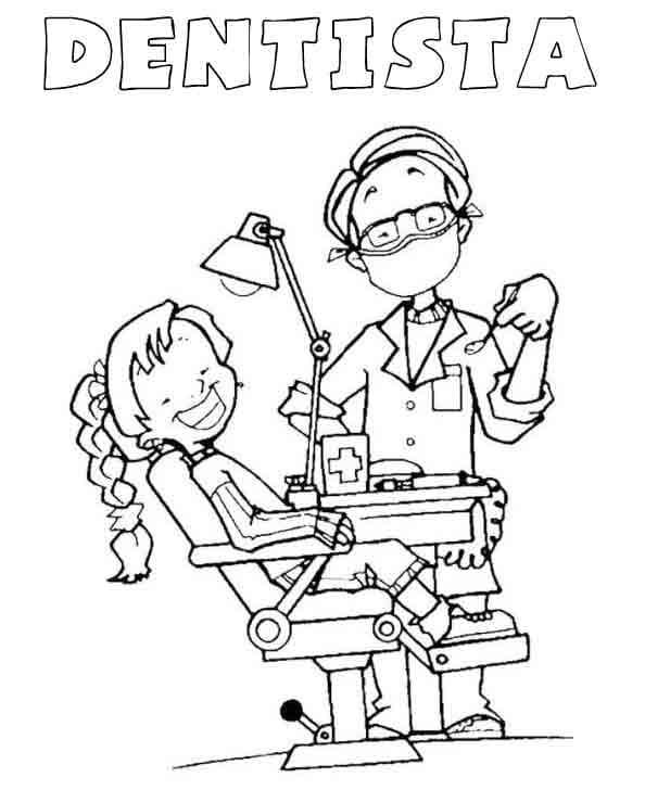 Desenho Dentista com Menina para Colorir e Pintar
