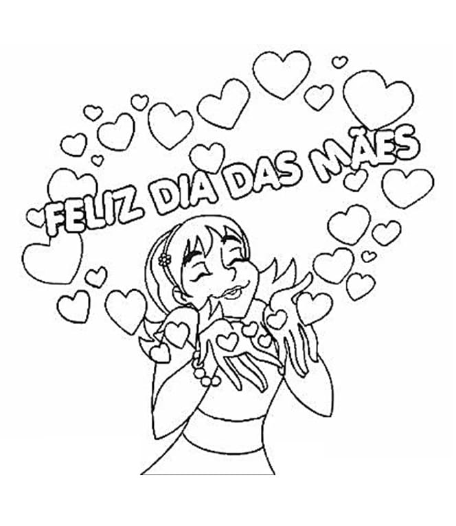 Desenho de Dia das Mães com Cartão para Imprimir e Pintar