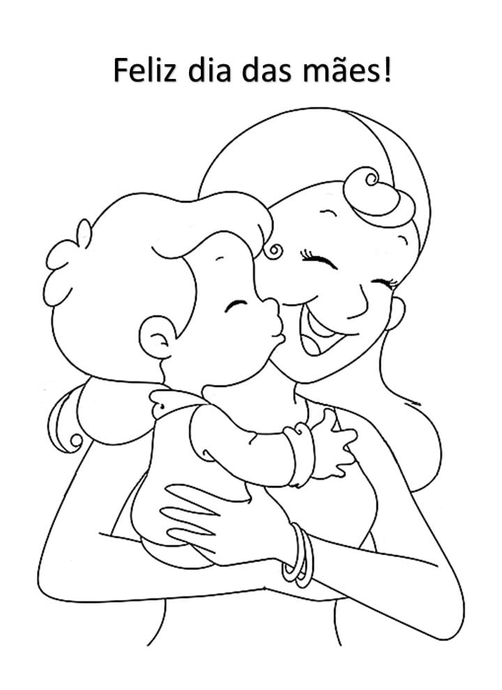 Desenho de Dia das Mães com Coração para Colorir e Pintar