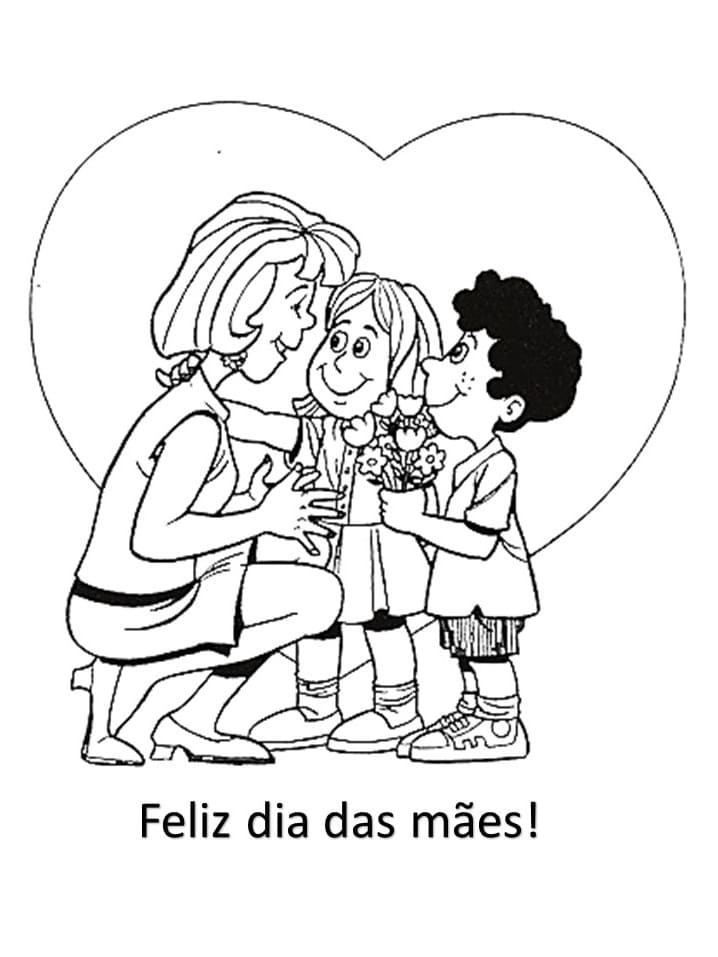 Desenho de Dia das Mães para Pintar Giz de Cera