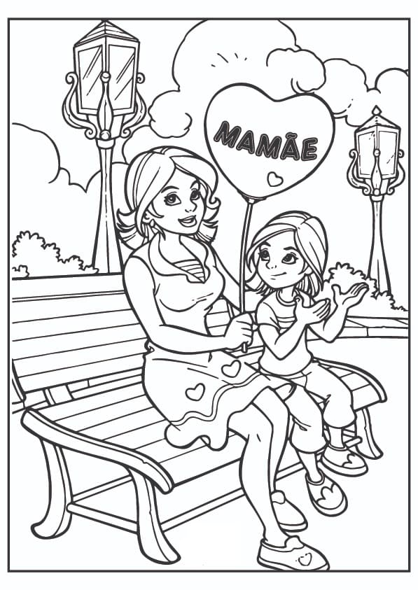 Desenho Mãe e Filha para Colorir e Pintar