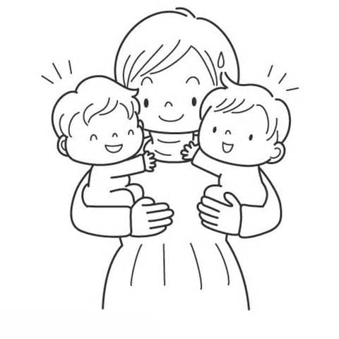 Desenho Mamãe com Bebês para Colorir e Pintar