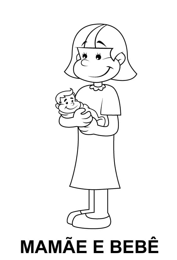 Desenho Mamãe e Bebê para Colorir e Pintar
