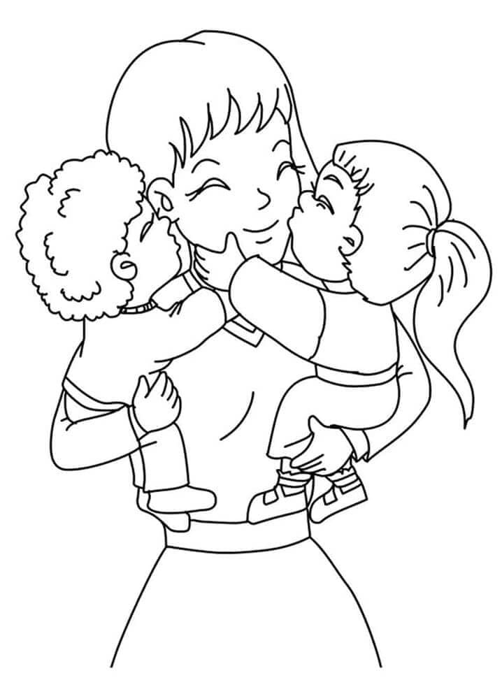Desenho Mamãe e Filhos para Colorir e Pintar