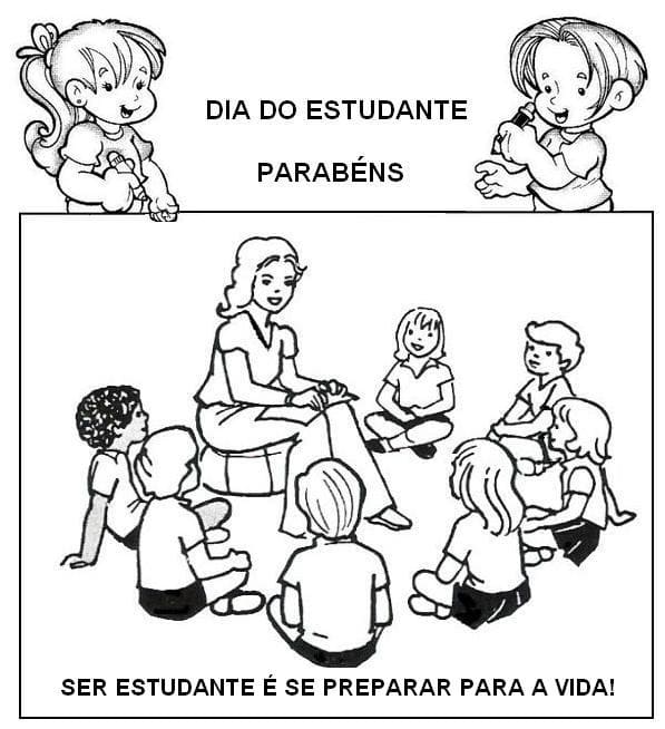 Desenho de Dia do Estudante Fofo para Colorir Pdf e Pintar