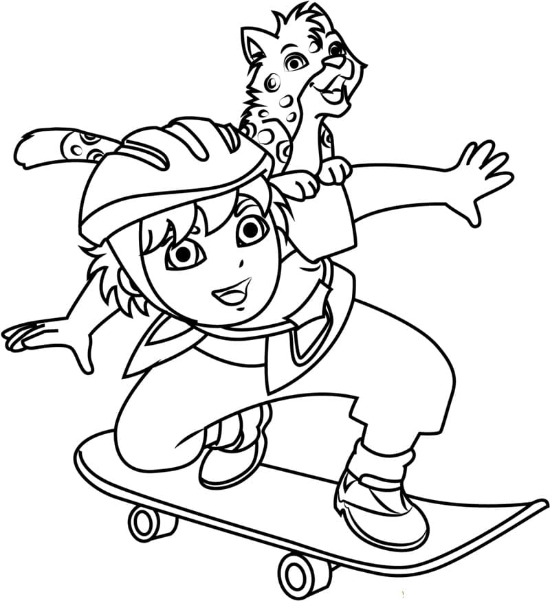 Desenho Diego no Skate para Colorir