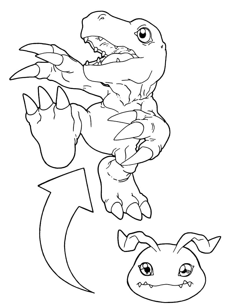 Desenho de Agumon de Digimon para Colorir e Pintar