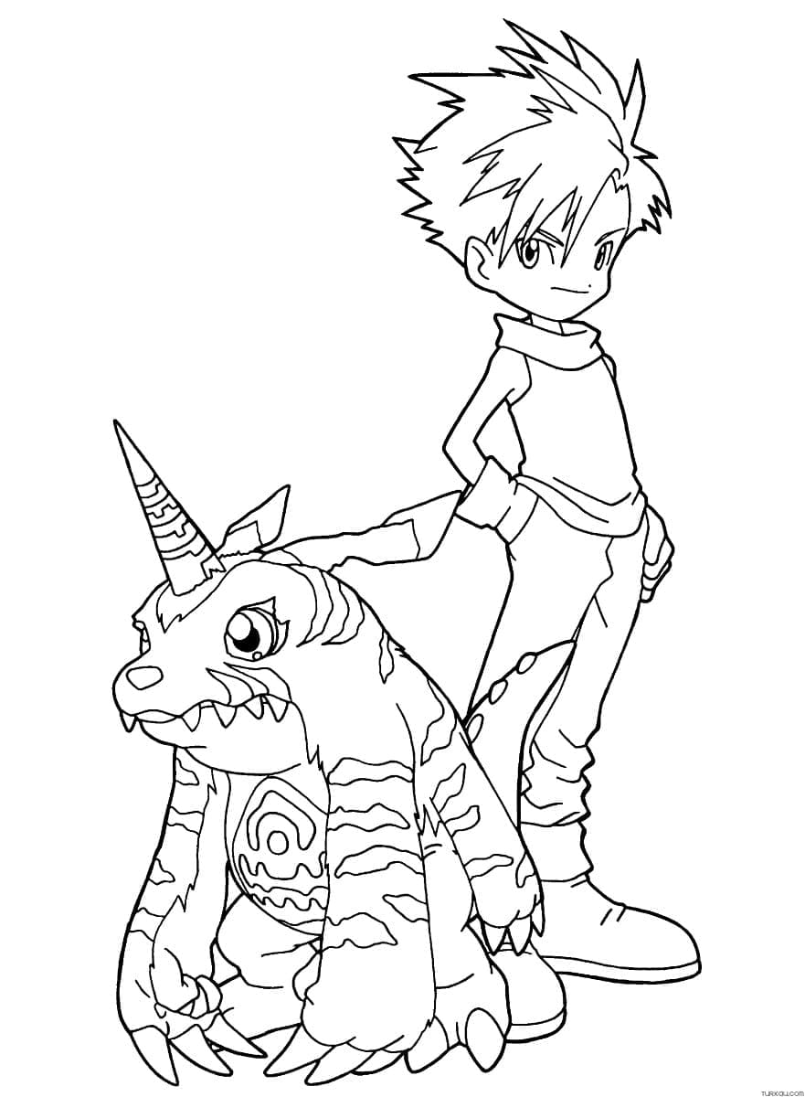 Desenho de Gabumon e Matt Ishida para Colorir e Pintar
