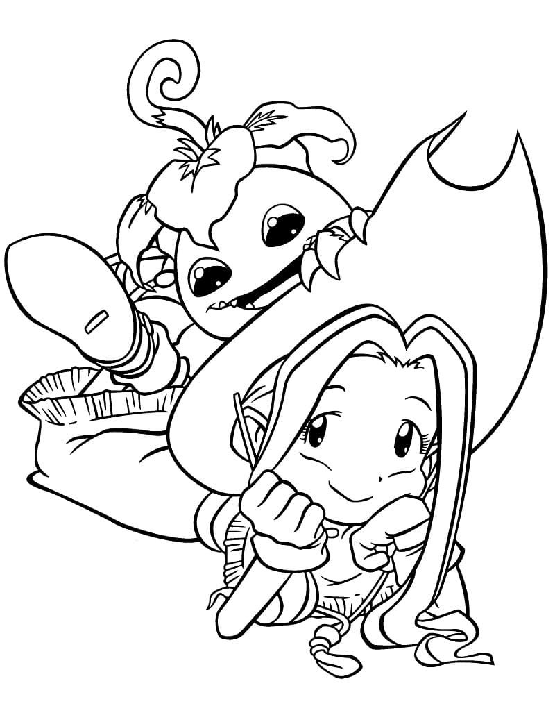 Desenho de Mimi Tachikawa e Palmon para Colorir e Pintar