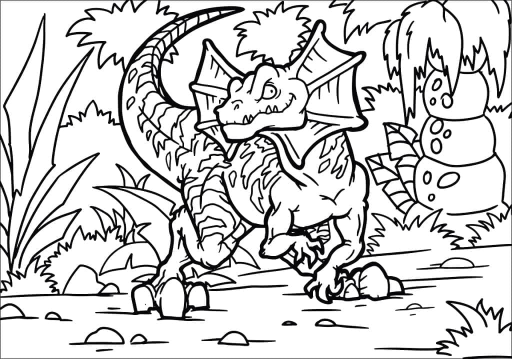 Desenho de Dilofossauro Imprimivel para Colorir e Pintar