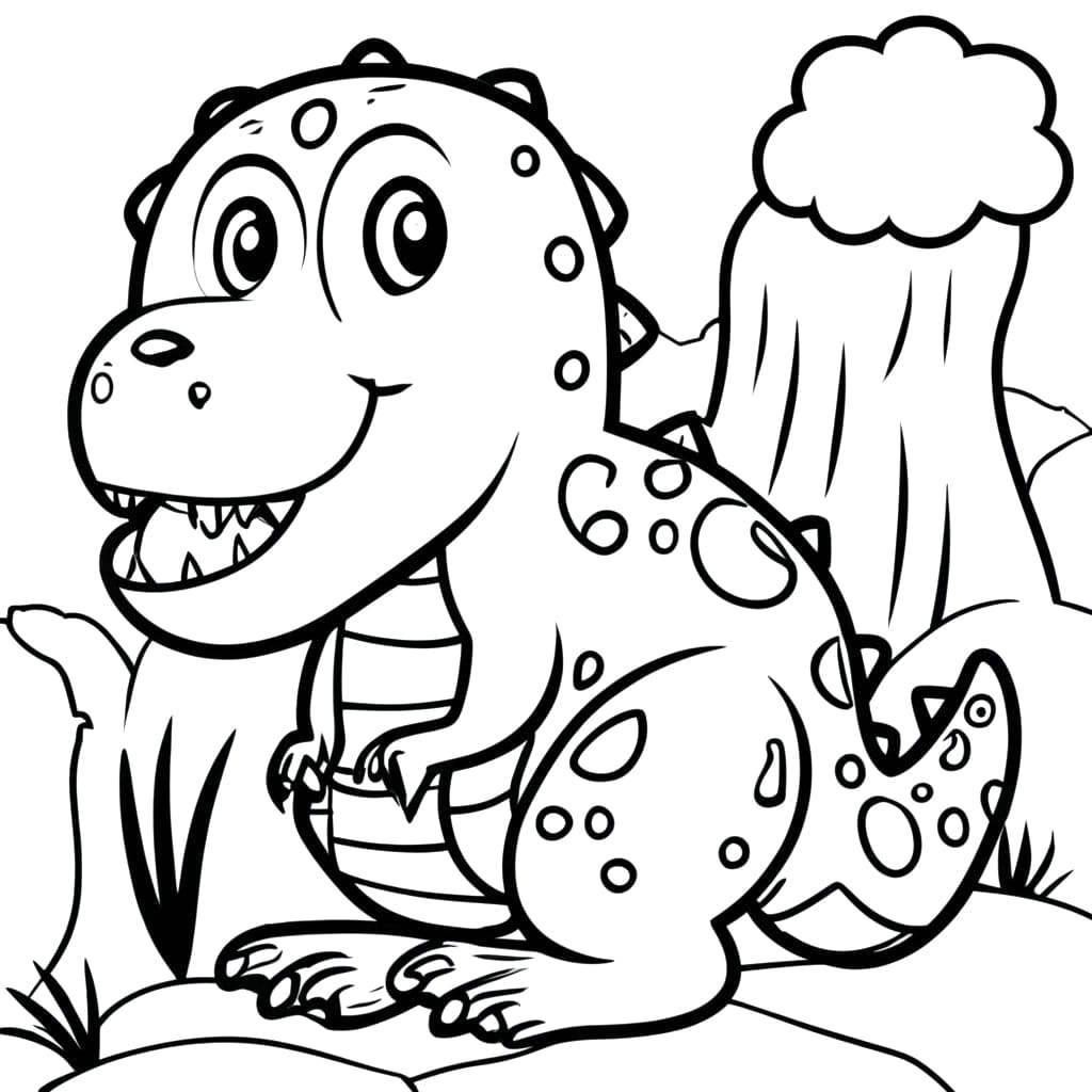 Desenho de Bebê Dinossauro Feliz para Colorir e Pintar