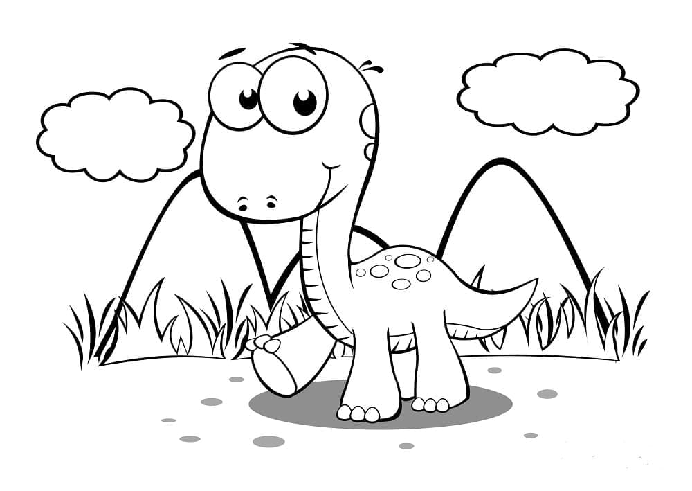 Desenho de Bebê Dinossauro na Floresta para Colorir e Pintar