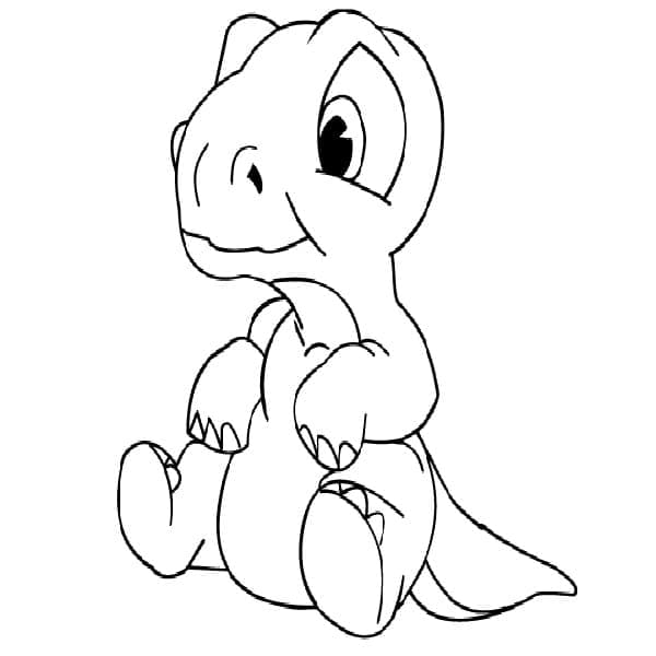 Desenho de Bebê Dinossauro Sentado para Colorir e Pintar