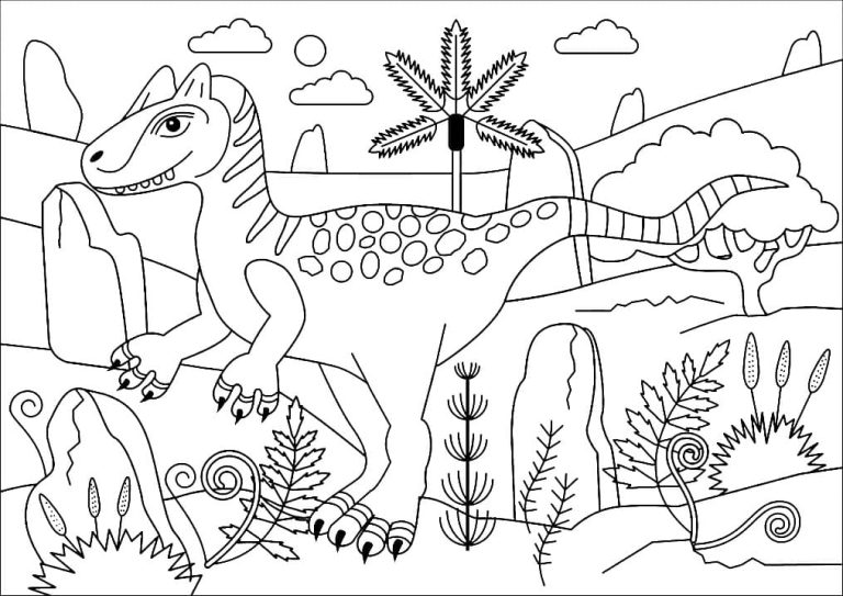 Desenho de Alossauro Feliz para Colorir 768×543