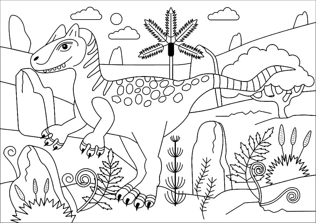 Desenho de Alossauro Feliz para Colorir e Pintar