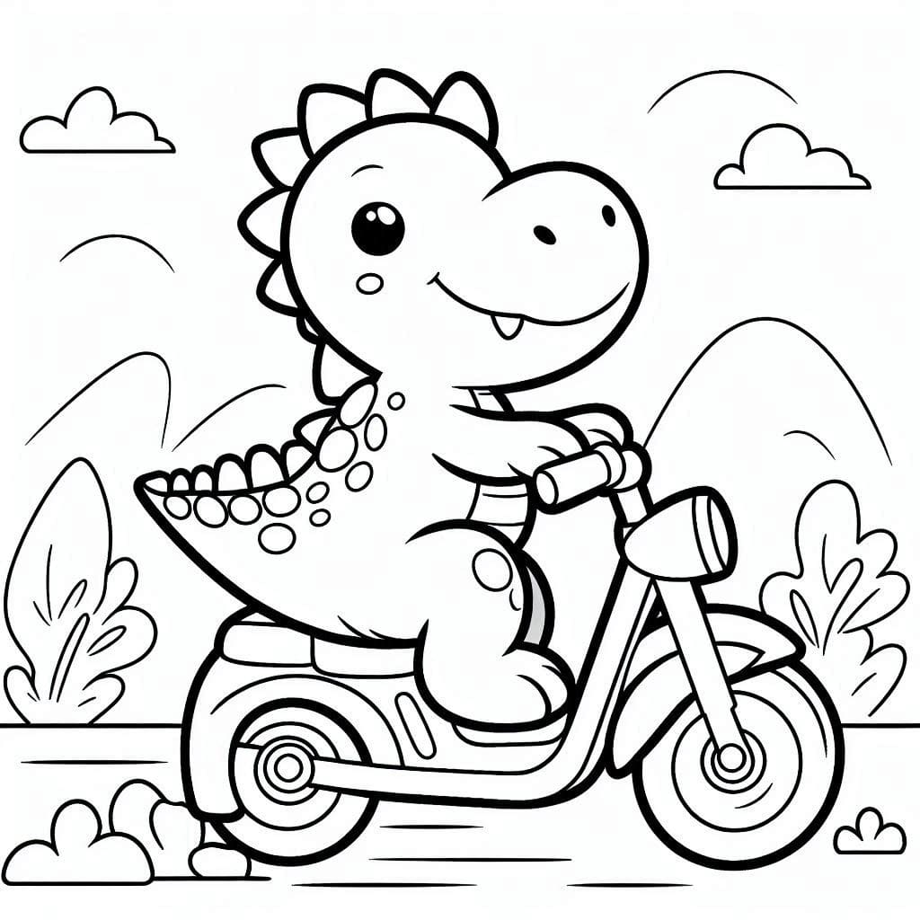Desenho de Dinossauro Anda de Moto para Colorir e Pintar