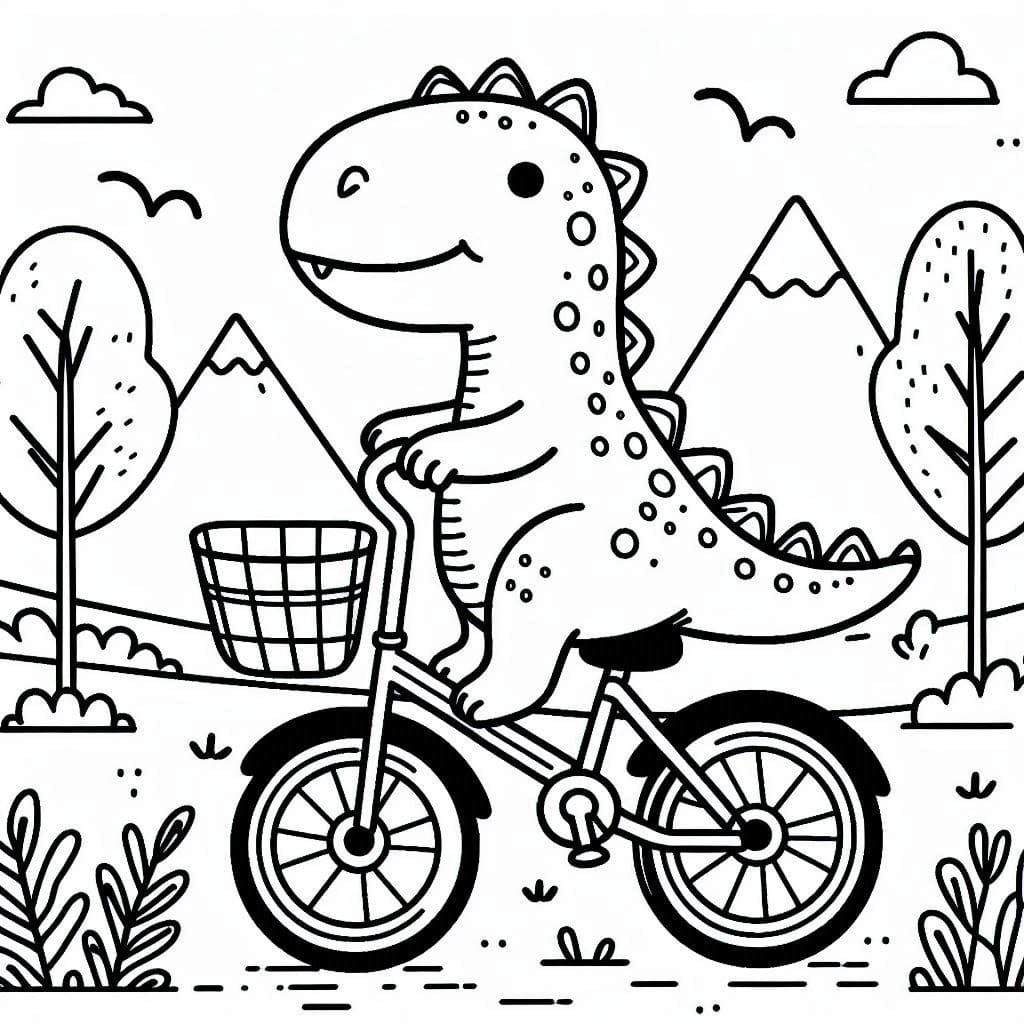Desenho de Dinossauro Andando de Bicicleta para Colorir e Pintar