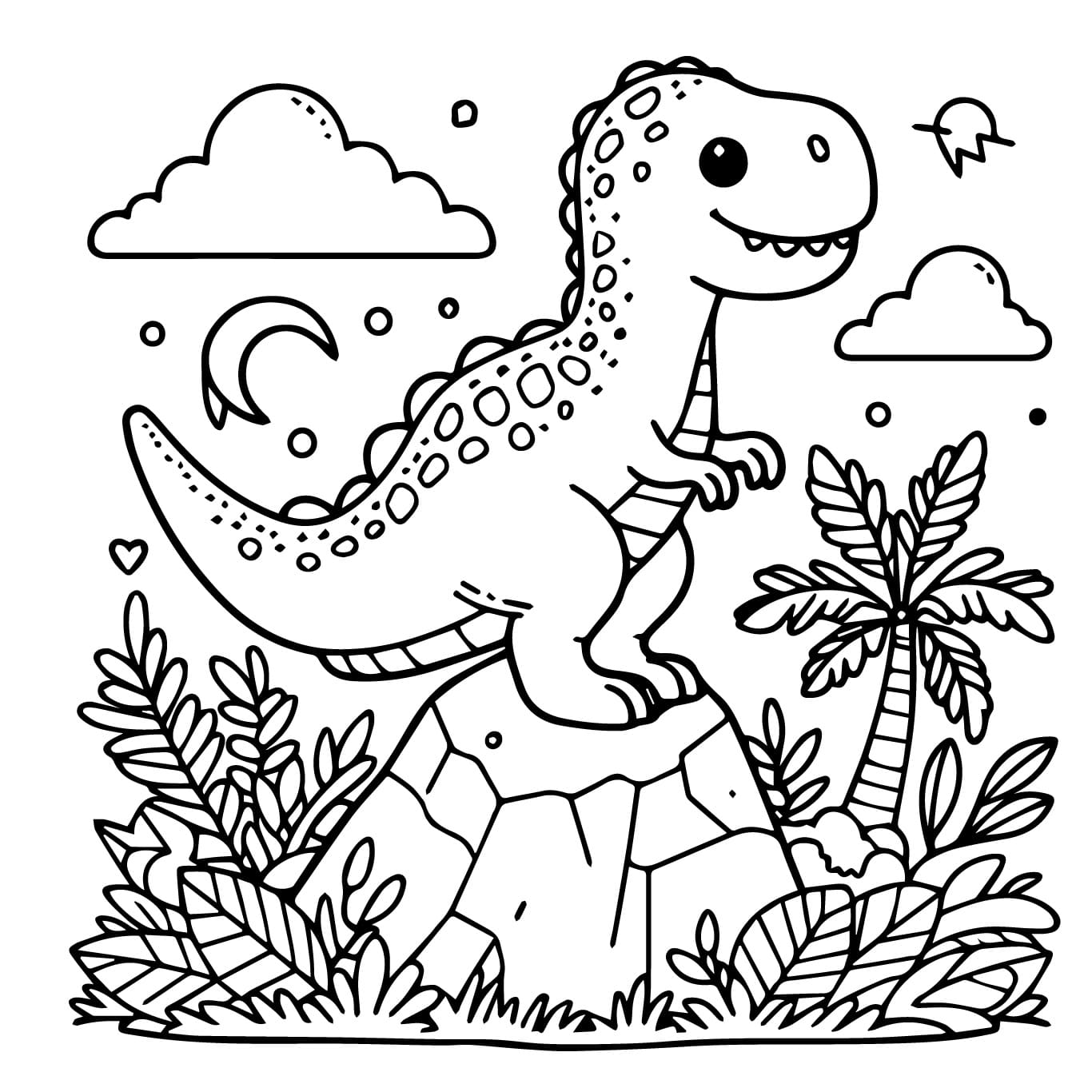 Desenho de Dinossauro em uma Rocha para Colorir e Pintar