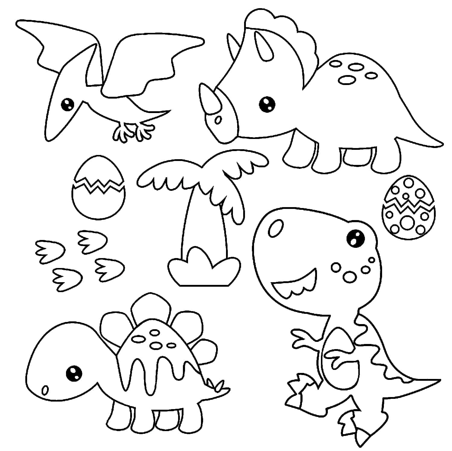 Desenho de Dinossauros Adoráveis para Colorir e Pintar
