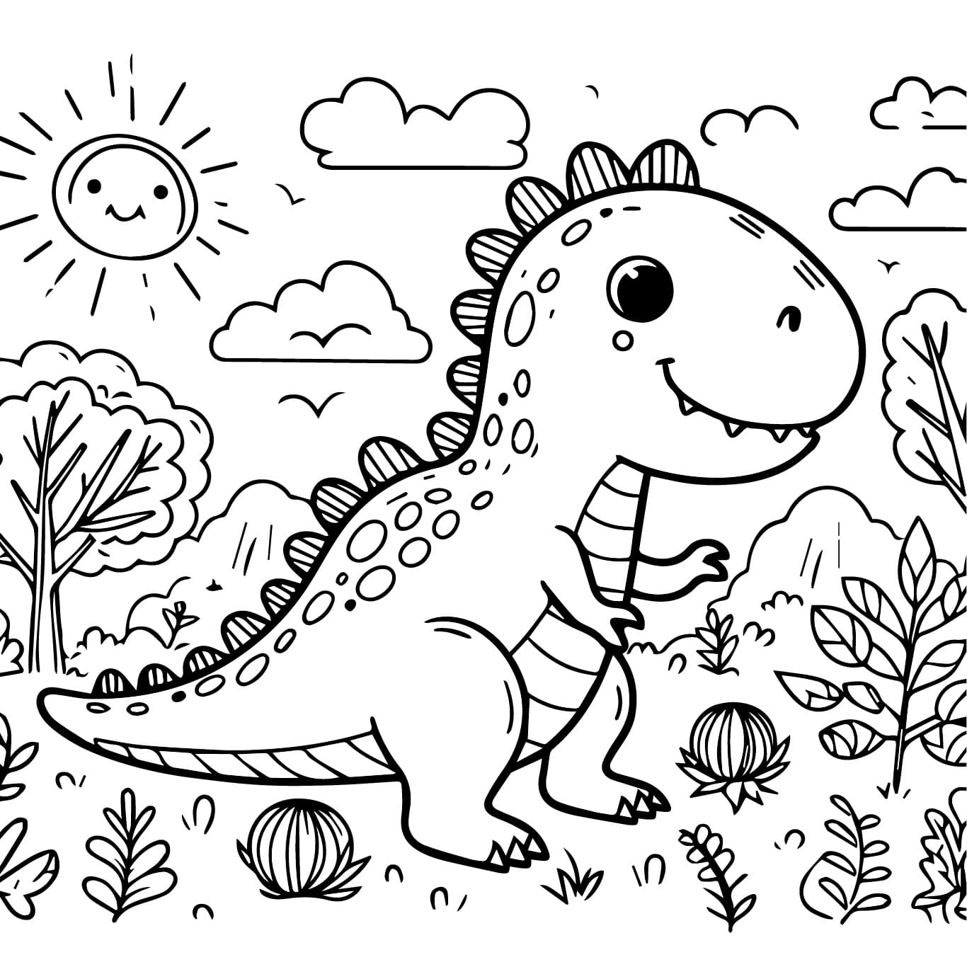 Desenho de um Dinossauro Adorável para Colorir e Pintar
