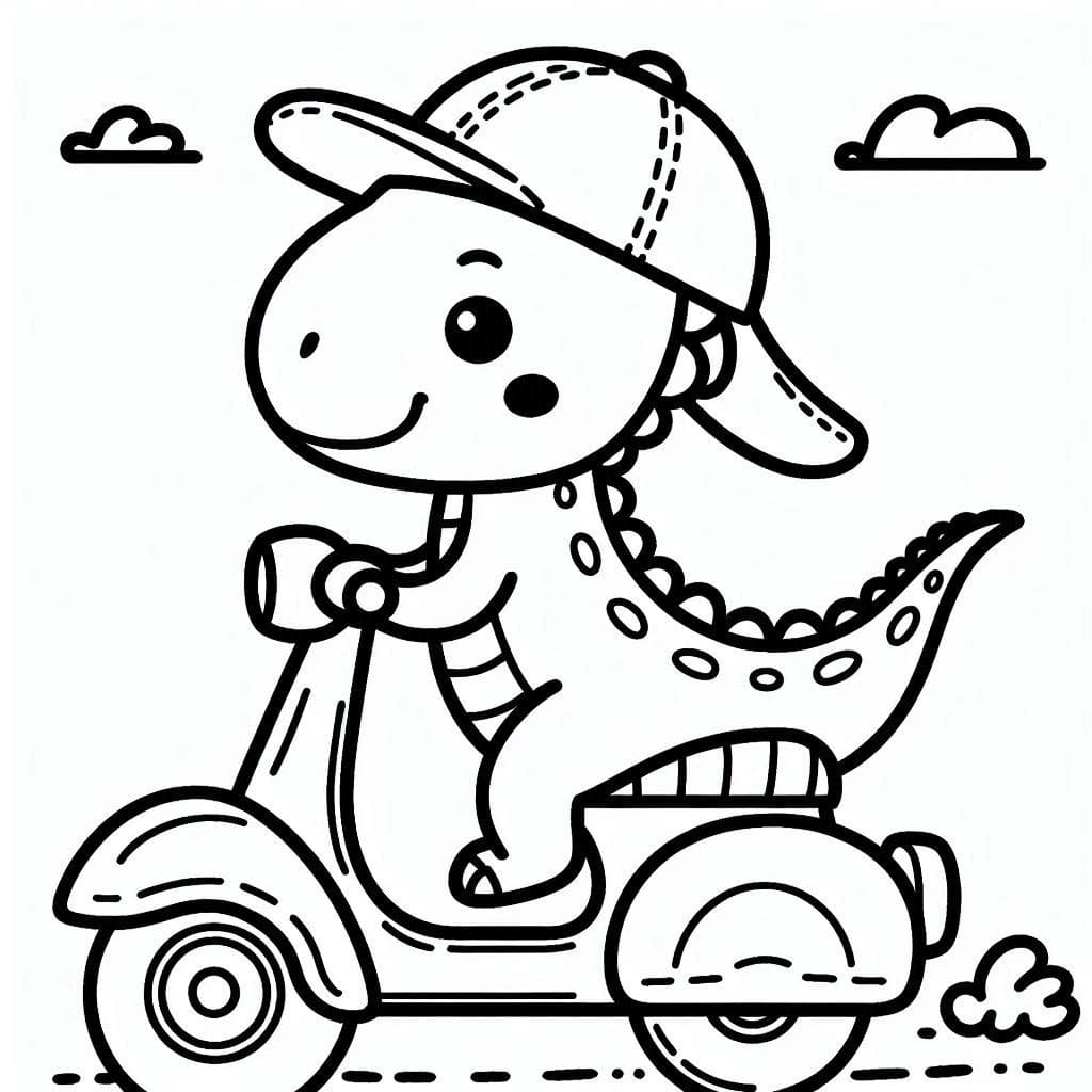 Desenho de um Dinossauro Anda de Moto para Colorir e Pintar