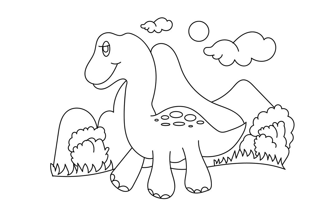 Desenho de Dinossauro Bebê Passeando na Floresta em Pdf para Colorir e Pintar