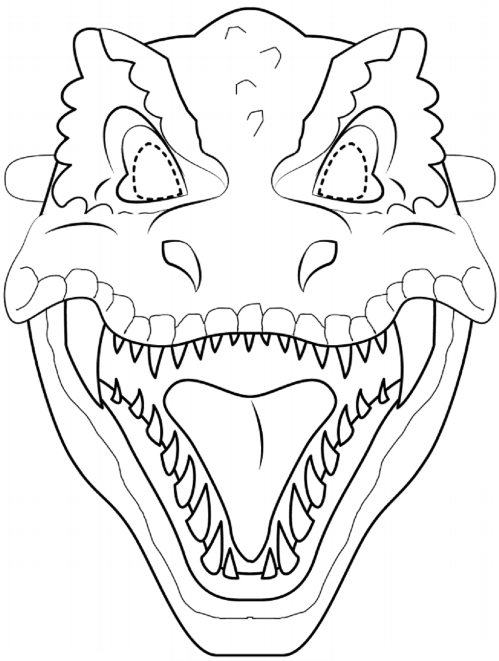 Desenho de Máscara do T Rex A4 para Colorir e Pintar