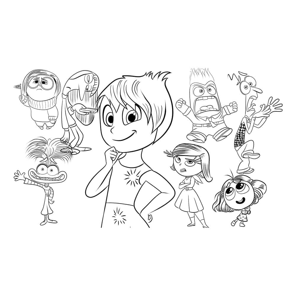 Desenho de Personagens de Pixar Divertida Mente 2 para Colorir e Pintar