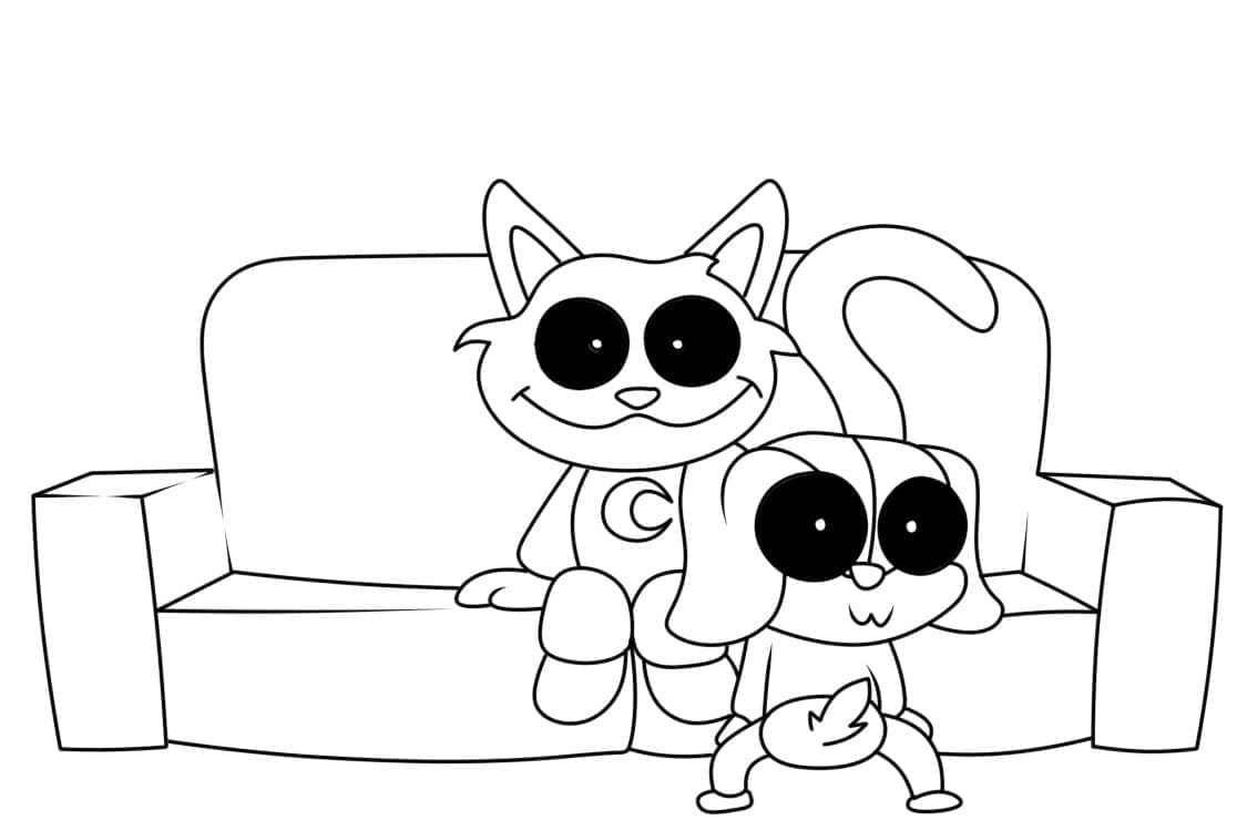 Desenho de Catnap e Dogday Smiling Critters para Colorir e Pintar