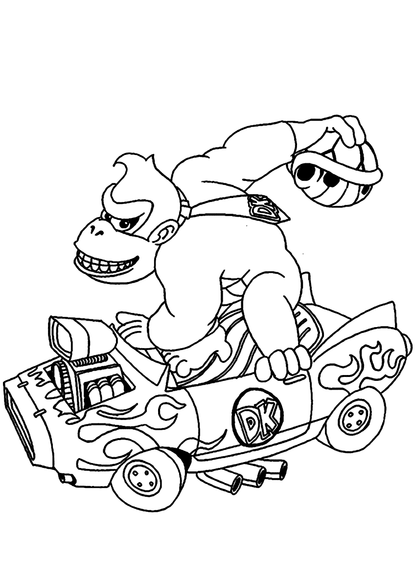 1548384642 Donkey Kong Drives a Car Coloring Page e Pintar