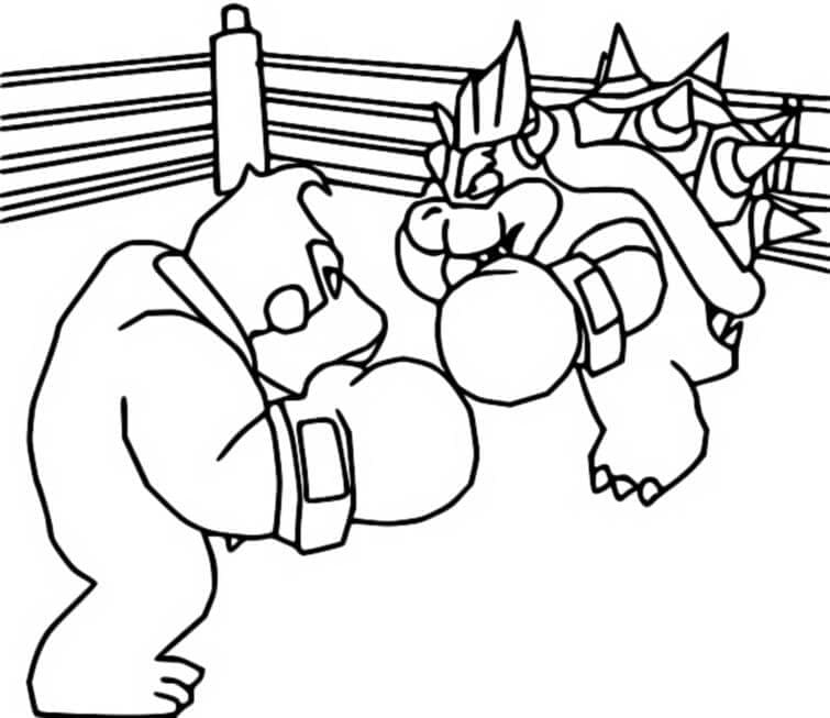 Desenho de Bowser Vs Donkey Kong para Colorir e Pintar