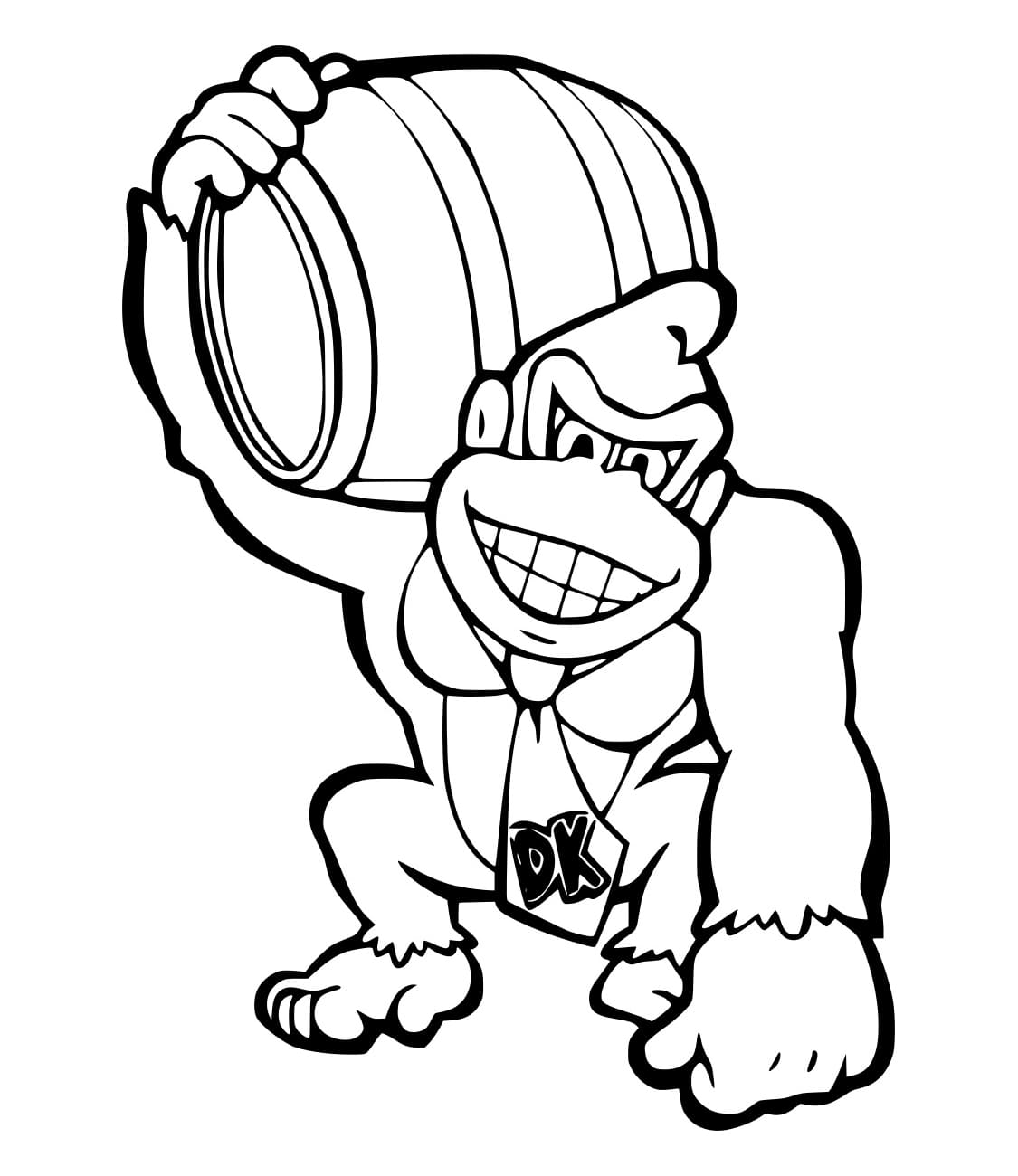 Desenho de Donkey Kong Segurá o Barril para Colorir e Pintar