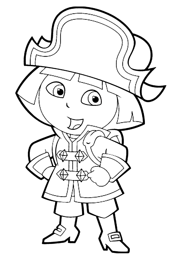 Desenho da Dora Aventureira com Roupa de Pirata para Colorir e Pintar
