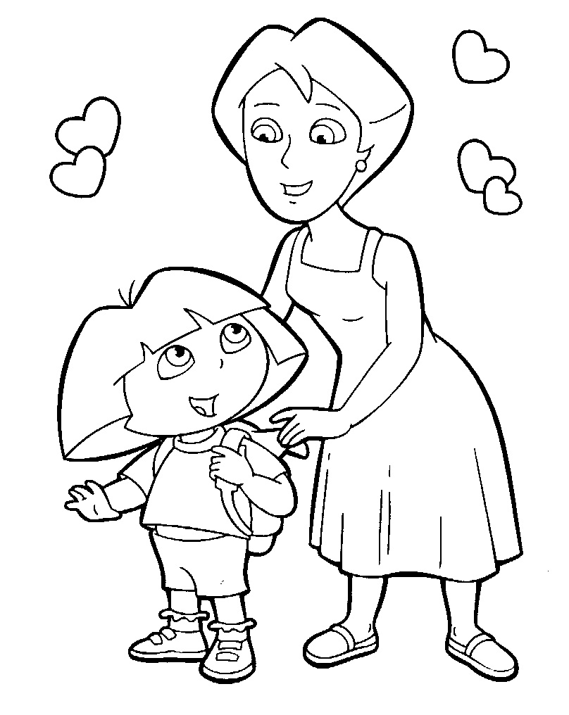 Desenho da Dora Aventureira e Suá Mãe para Colorir Grátis e Pintar