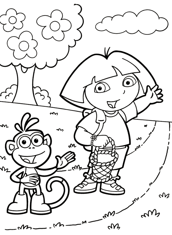 Desenho de Dora Aventureira e Botas para Colorir Grátis e Pintar