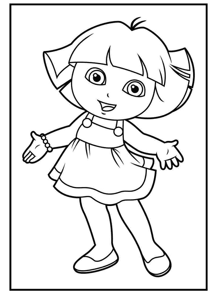 Desenho Imprimivel da Dora Aventureira com Lindo Vestido para Pintar Grátis
