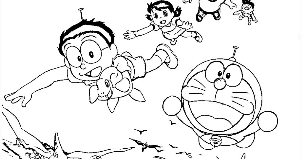 Desenho de Doraemon e Amigos Aventurá no Espaço para Colorir e Pintar