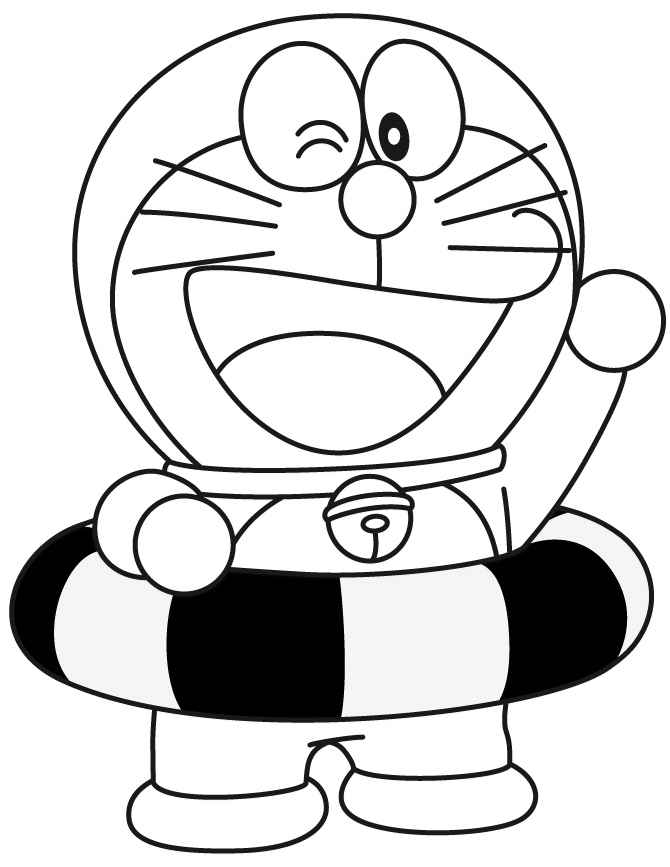 Desenho de Doraemon na Praia para Colorir e Pintar