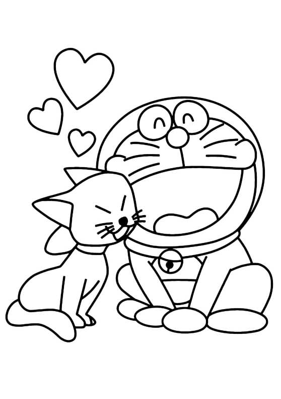 Desenho Imprimivel de Doraemon com Gato para Colorir e Pintar