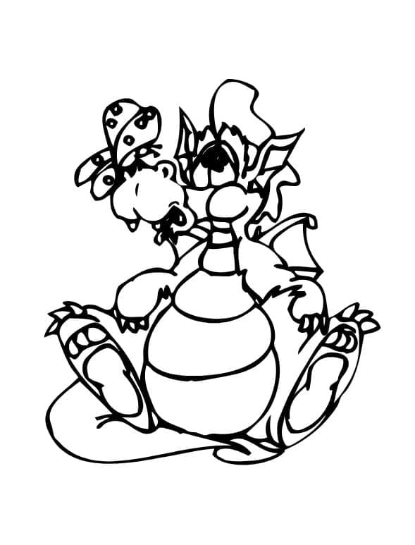 Desenho de Dragão e Borboleta para Colorir e Pintar