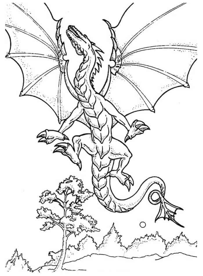 Desenho de Dragão Voador para Colorir e Pintar