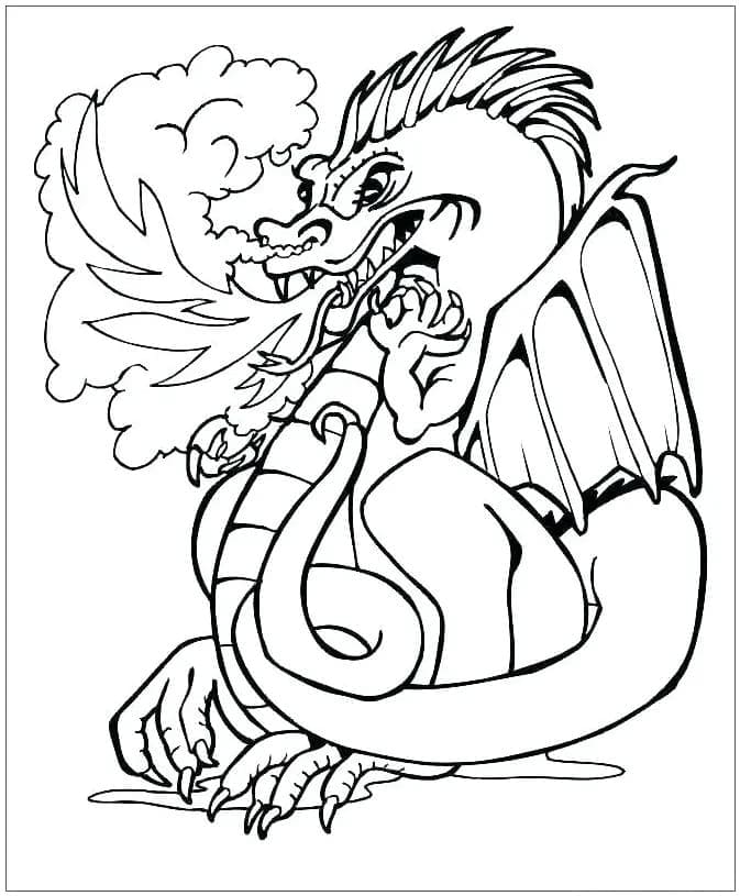 Desenho de um Dragão Bravo para Colorir e Pintar