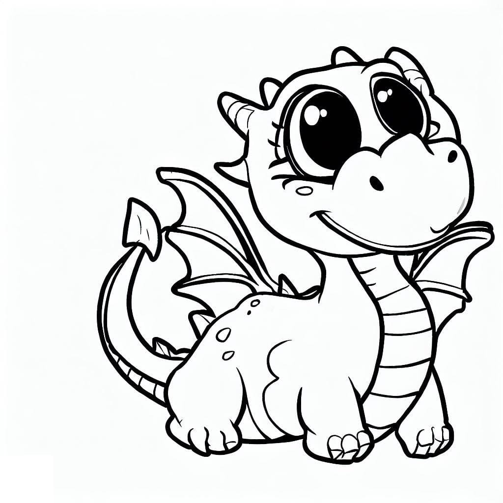 Desenho de um Dragão Fofo para Colorir e Pintar