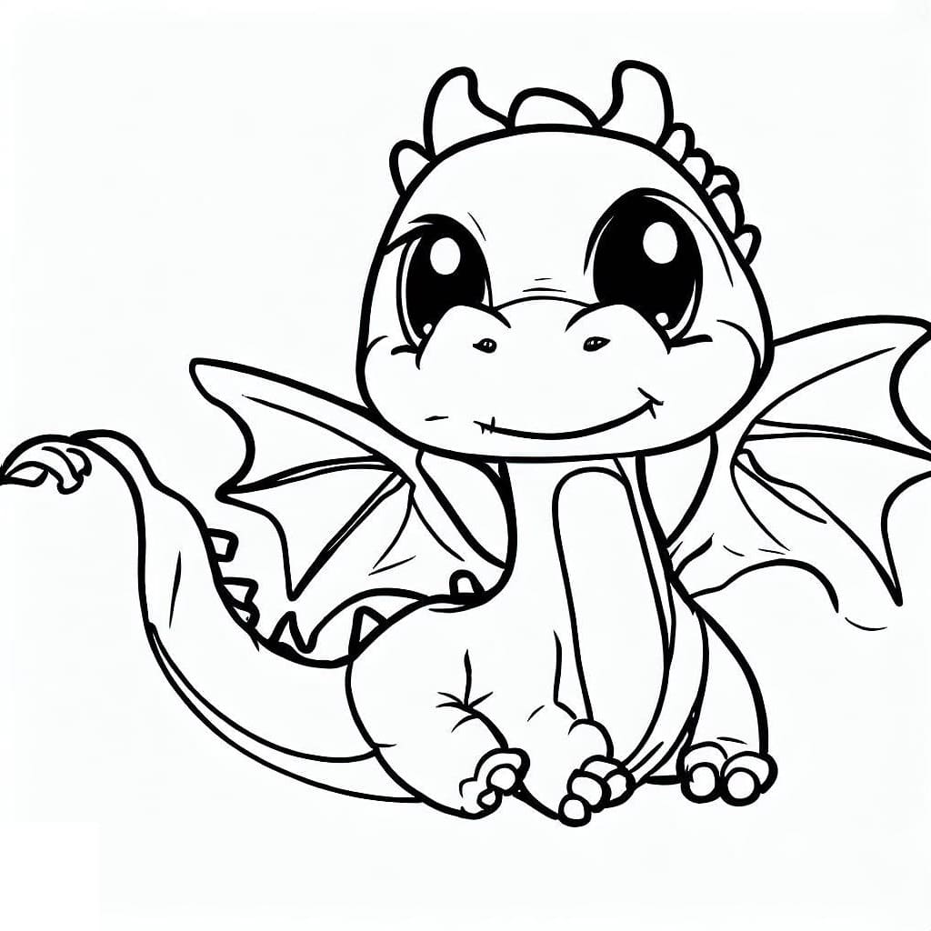 Desenho de um Pequeno Dragão para Colorir e Pintar