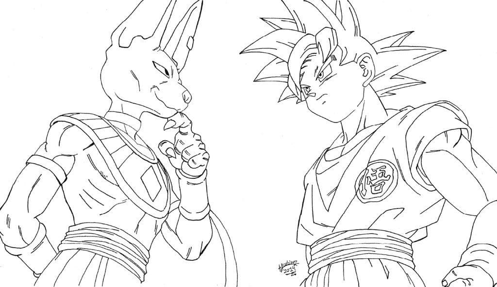 Desenhos de Beerus e Goku de Dragon Ball Z para Colorir e Pintar