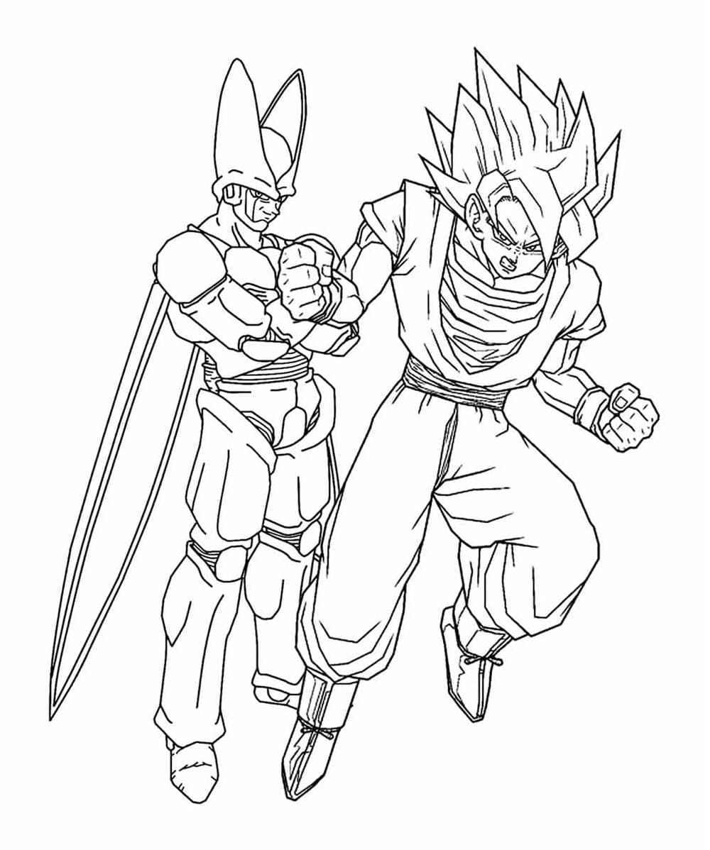 Desenhos de Cell e Goku de Dragon Ball Z para Colorir e Pintar