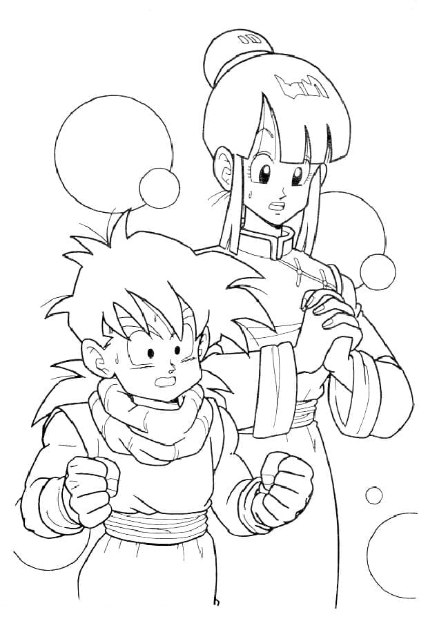 Desenhos de Gohan e Chi Chi de Dragon Ball Z para Colorir e Pintar