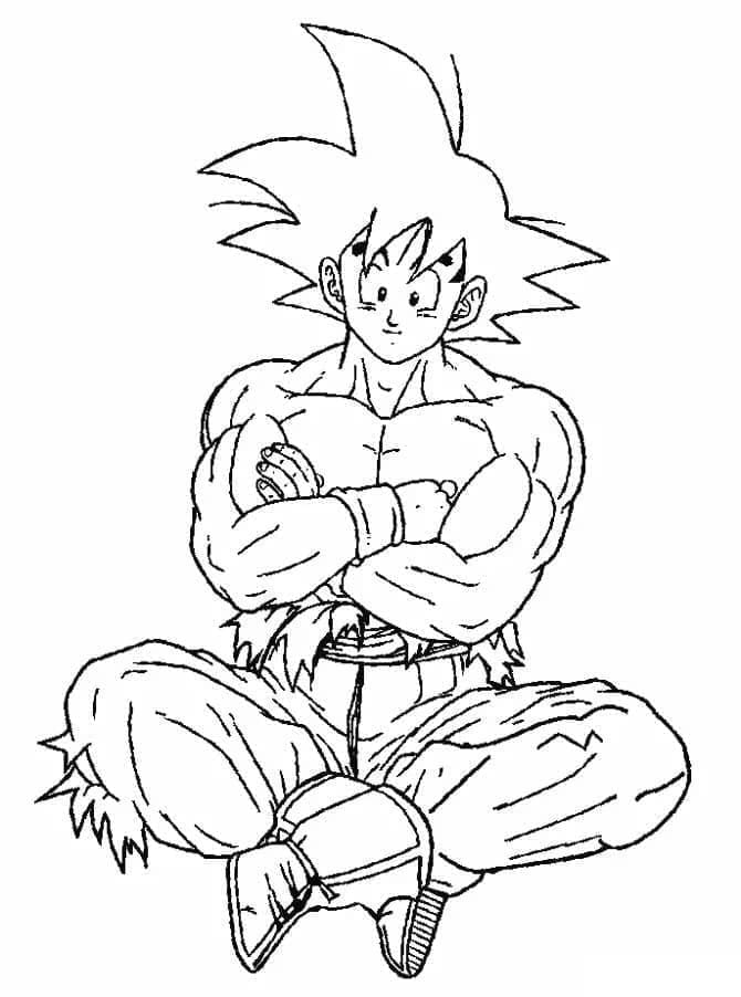Desenho de Goku Alegre para Colorir e Pintar