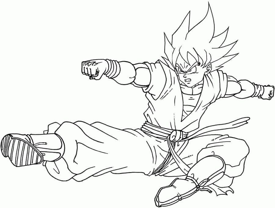 Desenho de Goku Atacando para Colorir e Pintar